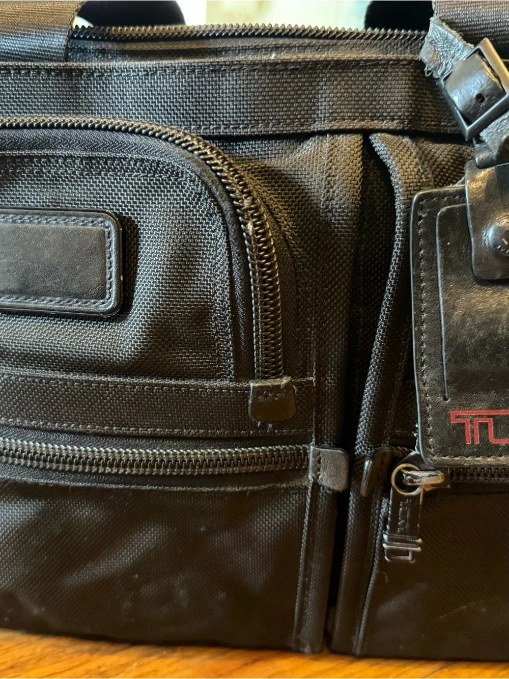 Tumi Black Alpha Nylon Expandable Laptop Briefcase with Front Zip Pockets
